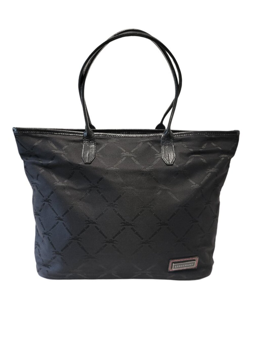 Longchamp Jacquard Canvas Patent Leather Zip Tote